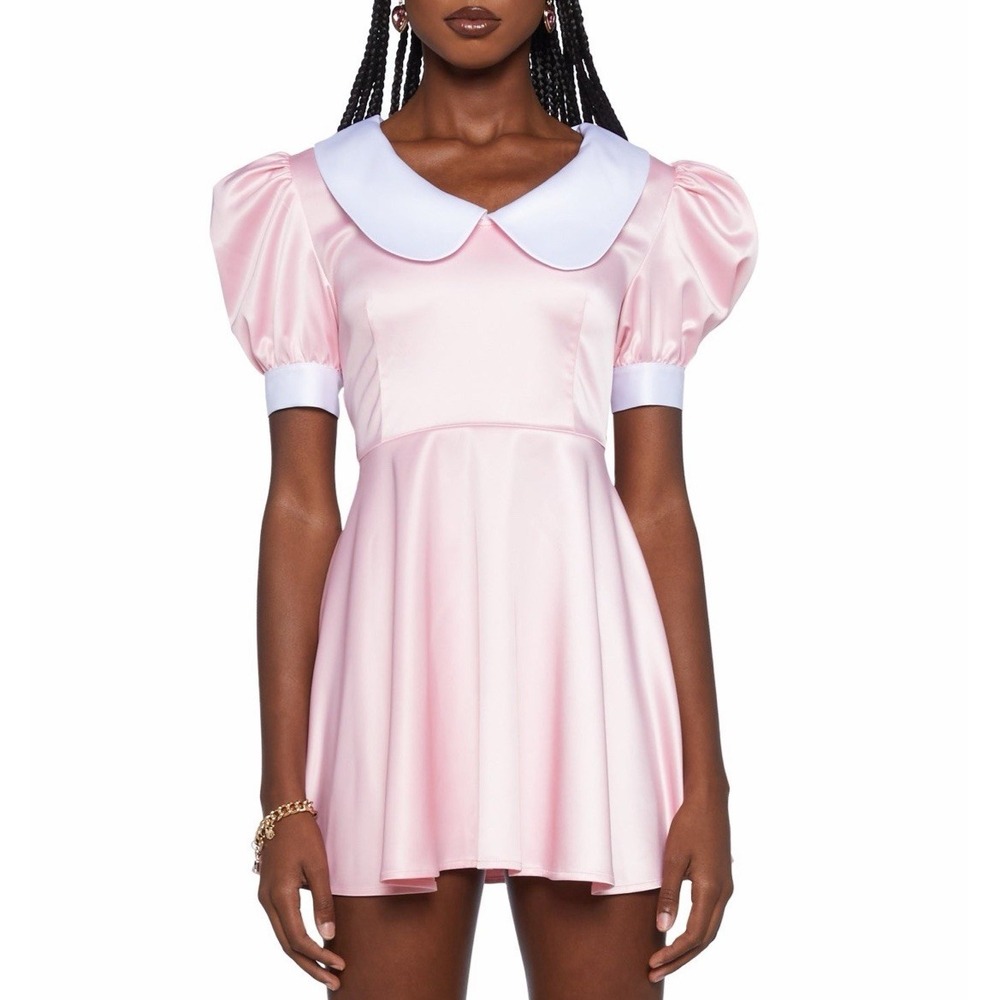Dolls Kill "Sugar Thrillz" Pink Class President Mini Babydoll Dress XS Halloween